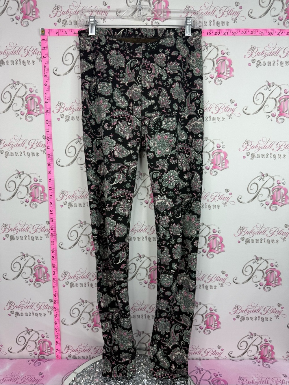 Just cozy fleece lined leggings tights Black Paisley Print Leggings